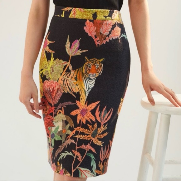 $100 Anthropologie +Michelle Morin Artist Collab Tiger Knit Skirt Sz M - Picture 4 of 8